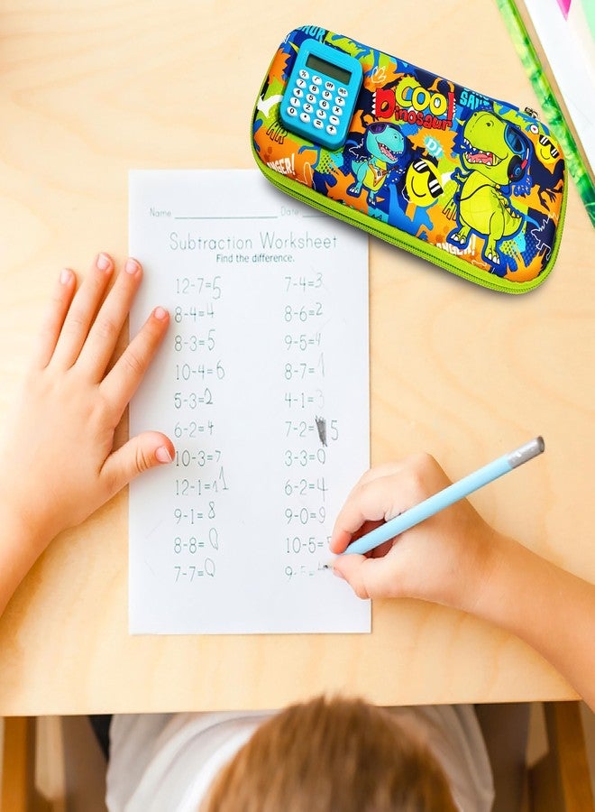 في جراسب حقيبة أقلام رصاص للأطفال من VGRASSP مع آلة حاسبة صغيرة - حقيبة بسحاب بتصميم ديناصور مع جيوب تخزين متعددة - منظم أدوات مدرسية - متعدد الألوان - Image 3